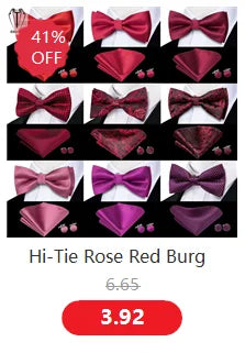 Hi-Tie 60 Color Classic Bow Ties for Men Silk Butterfly Pre-Tied Male Bowtie Pocket Square Cufflinks Set Jacquard Paisley Floral