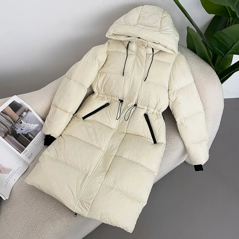 M&T Wear - Luxury Real Fox Fur Hooded White Duck Down Long Coat