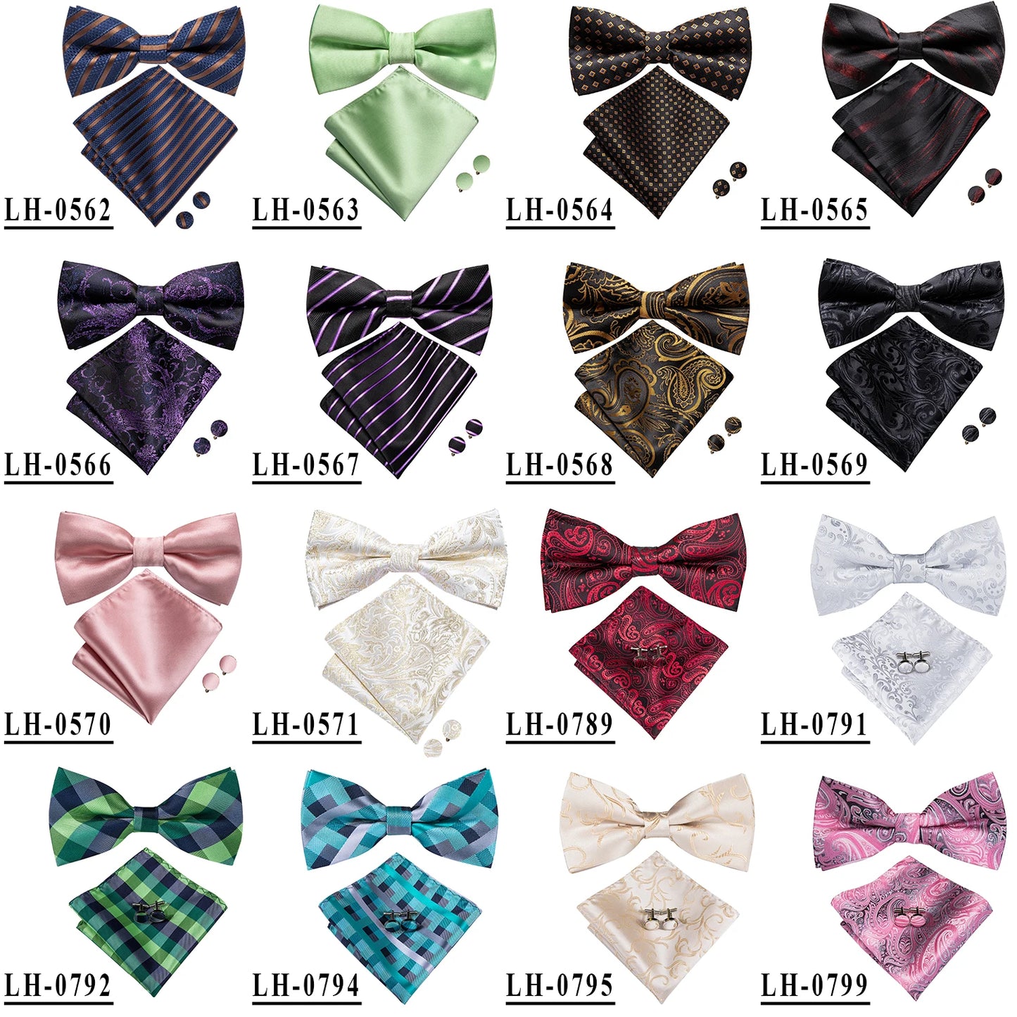 Hi-Tie 60 Color Classic Bow Ties for Men Silk Butterfly Pre-Tied Male Bowtie Pocket Square Cufflinks Set Jacquard Paisley Floral