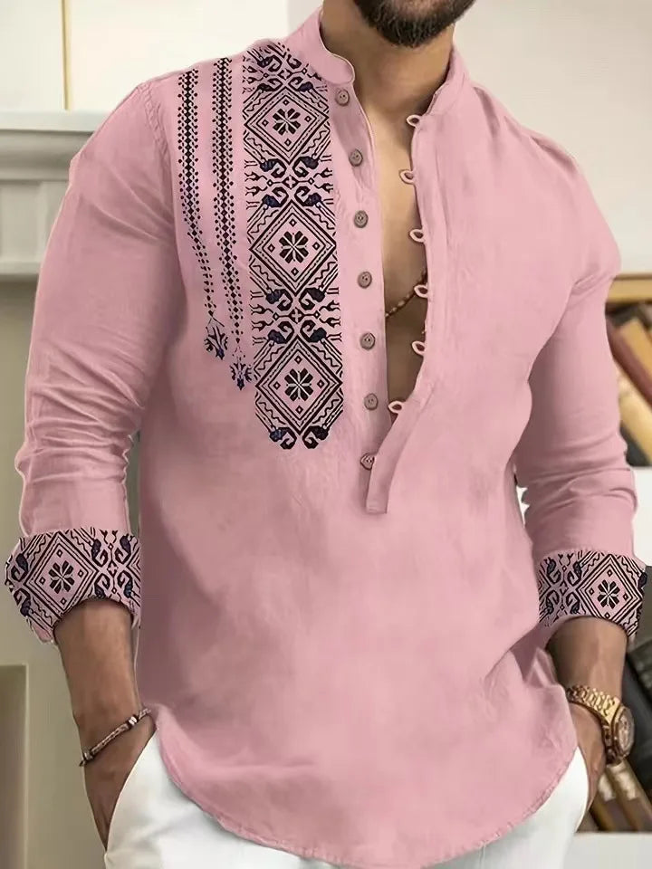 M&T Wear - New Long-sleeved Stand Collar Trendy Half-cardigan Casual Thin Shirts for Men