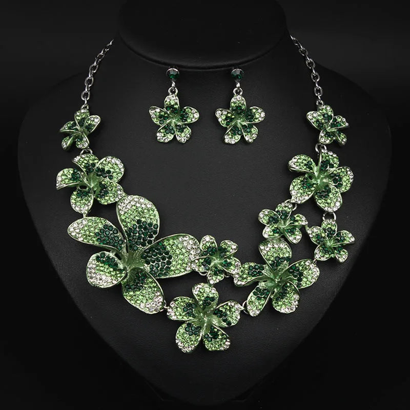 M&T Wear - Luxury Crystal Flower Necklace & Earrings Set for Women