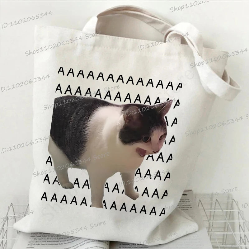 M&T Wear - Women’s Meme Cat Canvas Tote Bag | Funny Cartoon Shoulder Bag