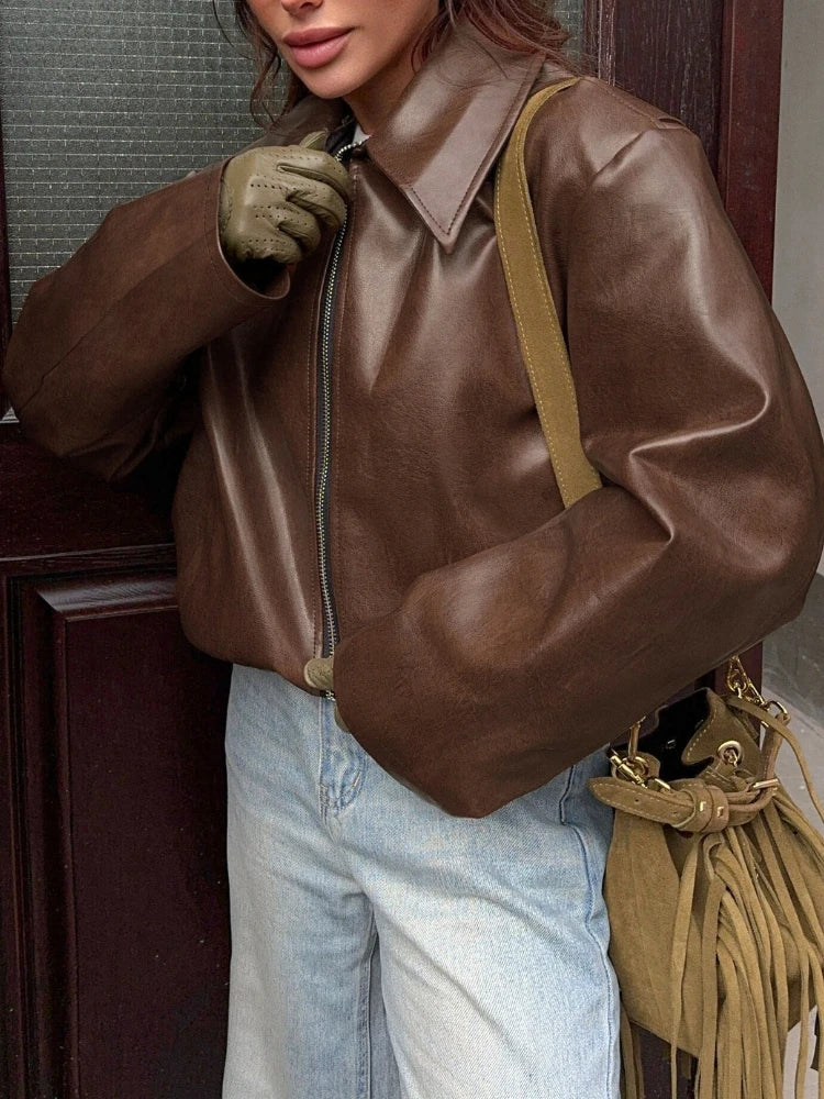 M&T Wear - Locomotive Leather Jacket 2025 Europe America Autumn Winter New Loose Coat Fashion Cross-border Leather Jacket New Women's Coat