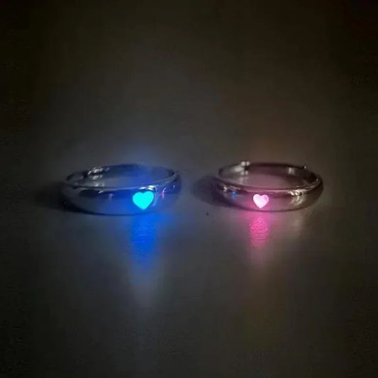 M&T Wear – Blue & Pink Luminous Couple Heart Ring Set
