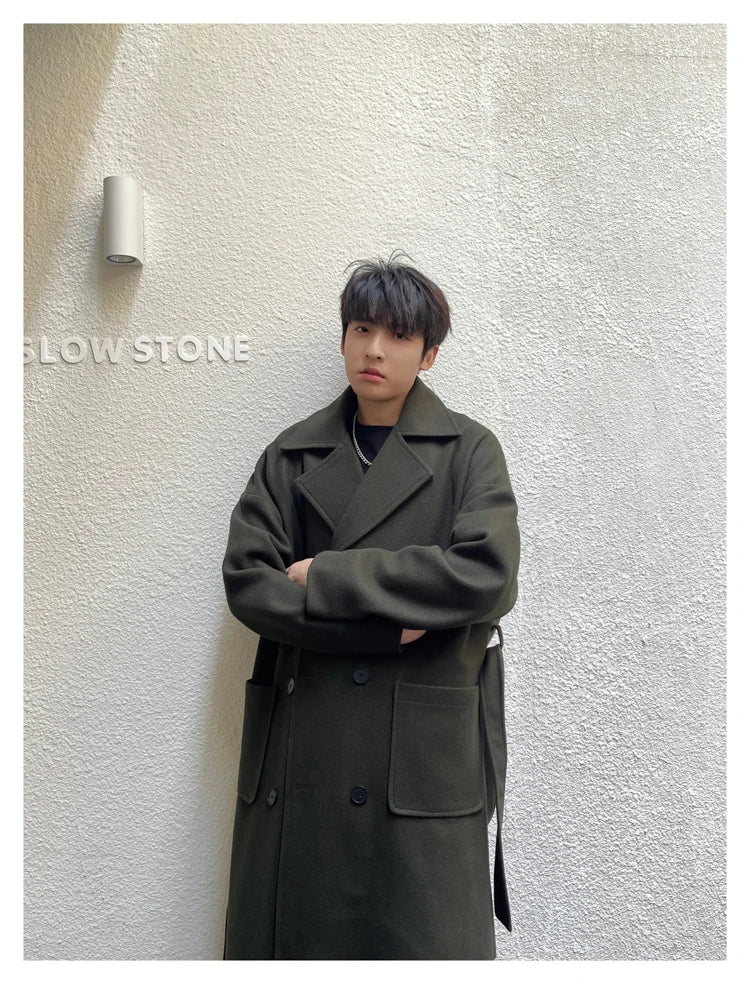 M&T Wear - Thick Korean Vintage Long Woolen Trench Coat for Men