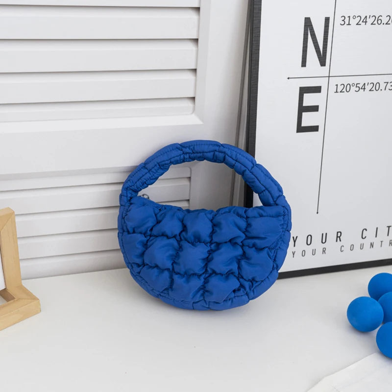 M&T Wear - Fashion Mini Puffer Tote Bag Quilted Circle Phone Purse in Elegant Purple