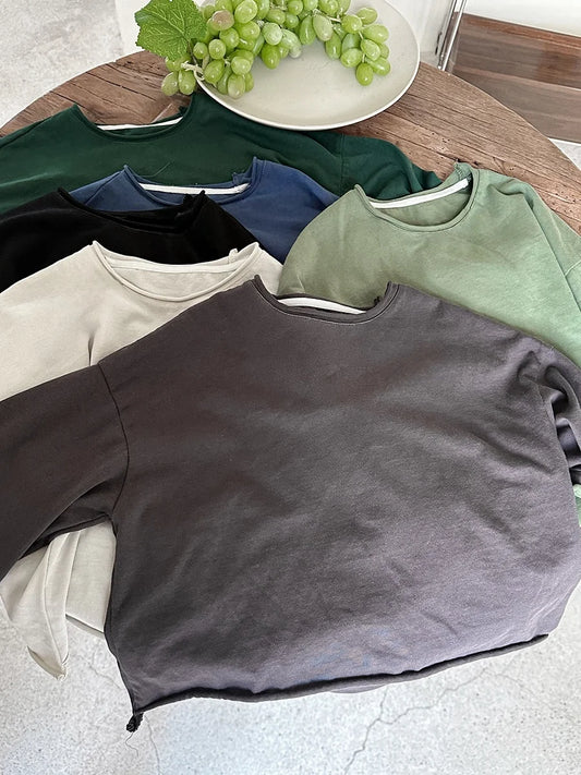 M&T Wear - Korean Children's Clothes 2025 Kids Boys 0-3Y Baby Girls Cotton Solid Color Long Sleeve Loose Fit Base Layer Soft Wear Top