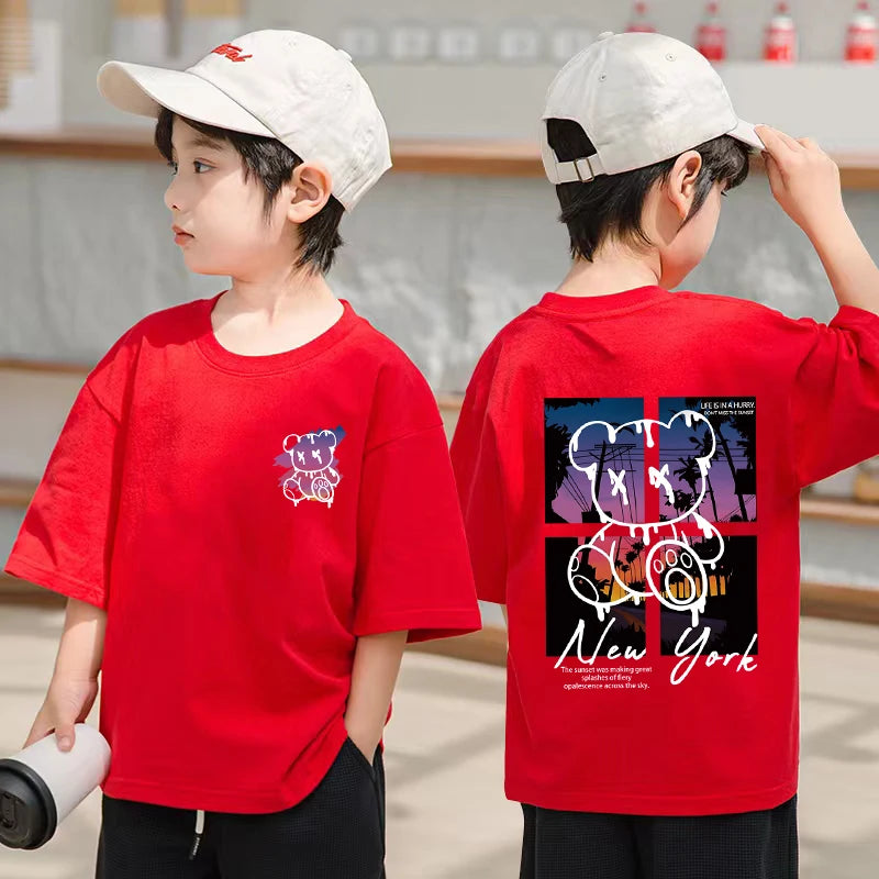 M&T Wear - Korean Children's Clothes 2025 Summer Tops Art New York City Graphic T Shirts Cotton Baby Boys Short Sleeves Shirt Kids Clothes