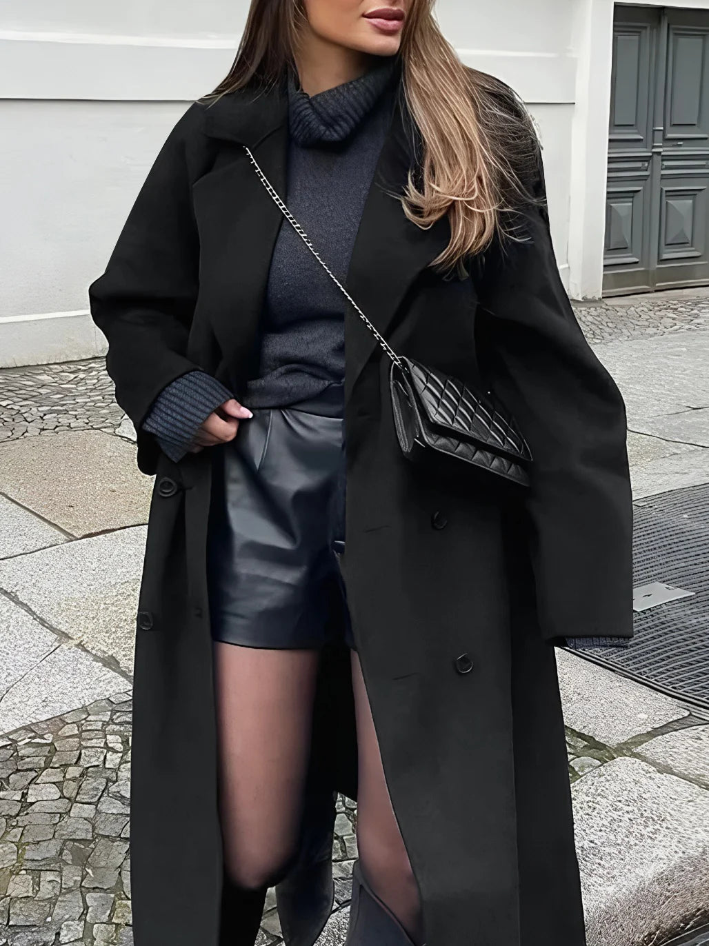 M&T Wear - Casual Loose-Fitting Long Woolen Coat with Double Button Front