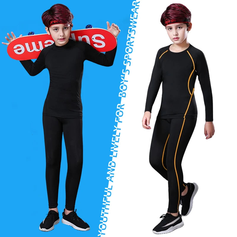 M&T Wear - Fitness Tracksuits Youth Warm Pants Tops Underwear Tight Sports Clothes for Boys Compression Running Basketball Sportswear