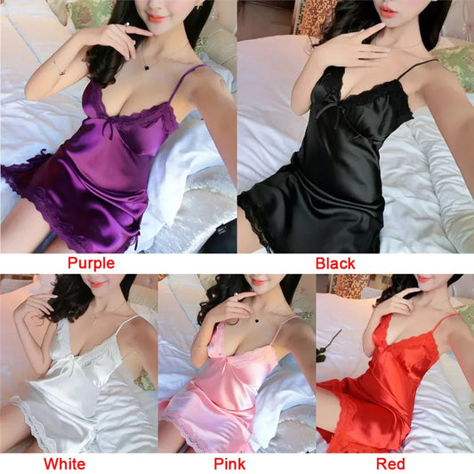 M&T Wear - Women Lingerie Silk Robe Dress Nightdress Nightgown Sexy Sleepwear Nightdress omen Sexy Lingerie Silk Robe Dress Nightdress