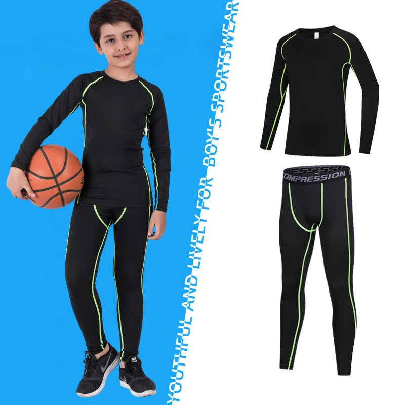 M&T Wear - Fitness Tracksuits Youth Warm Pants Tops Underwear Tight Sports Clothes for Boys Compression Running Basketball Sportswear