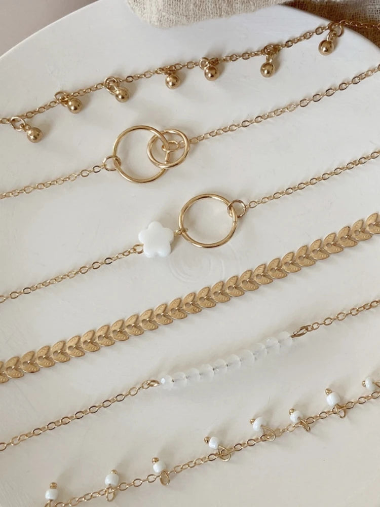 M&T Wear 6-Piece Stackable Bracelet Set – Adjustable Geometric & Tassel Boho Jewelry for Women