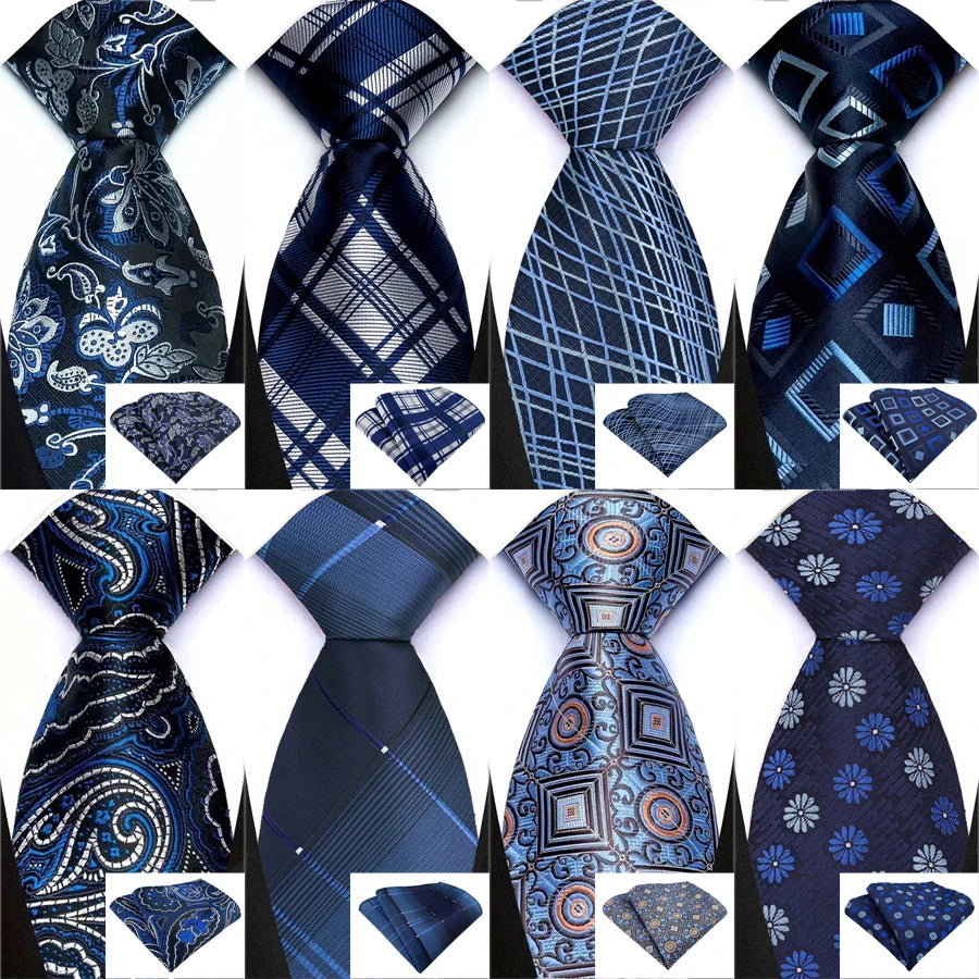M&T Wear - Luxury Navy Solid 8cm NeckTie & Pocket Square Set