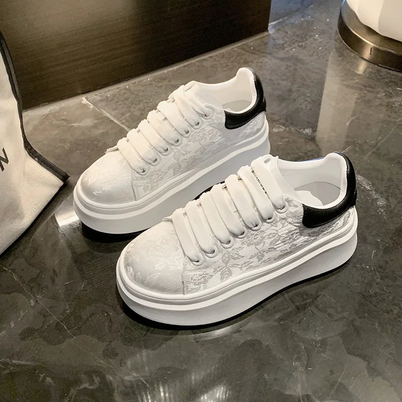 M&T Wear - Women Shoe Spring Autumn Casual Flats Female Thick Sole Breathable White Vulcanized Shoes