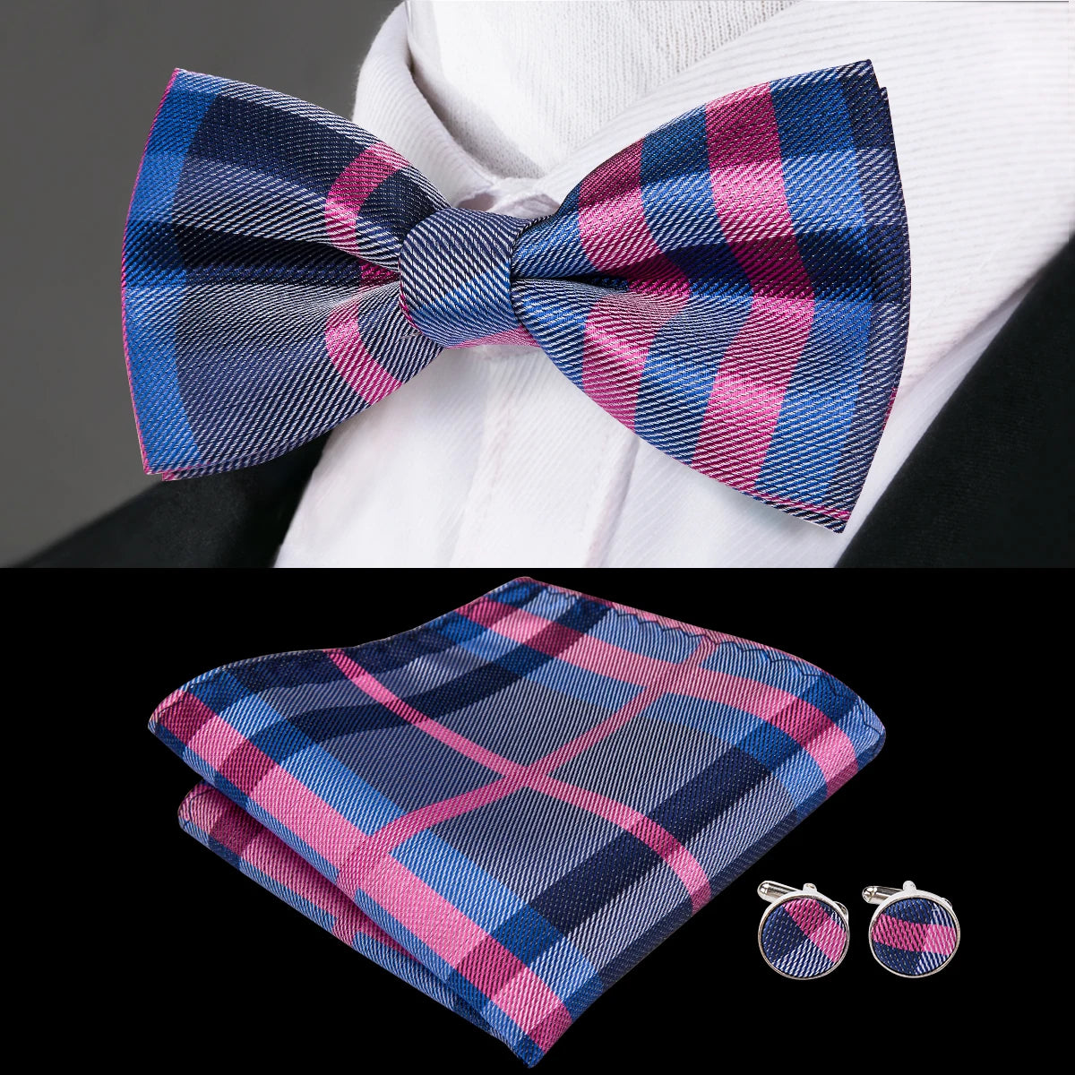 Hi-Tie 60 Color Classic Bow Ties for Men Silk Butterfly Pre-Tied Male Bowtie Pocket Square Cufflinks Set Jacquard Paisley Floral