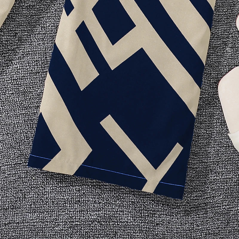 M&T Wear - Kids Clothing Sets For Girls Khaki Off-shoulder Long sleeve Top & Stripe Printing Pants Summer Resort Style Children Suits OOTD