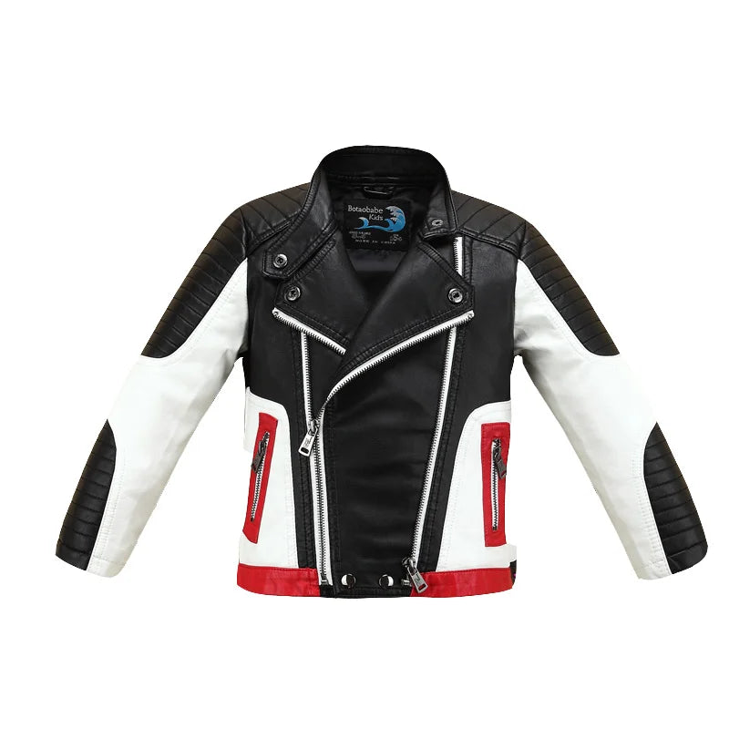 M&T Wear - Handsome Cool Design Boys Leather Motor Jacket For Autumn Spring Kids Warm Coat Bomber  Baby Toddler Winter Clothes 2-12 years