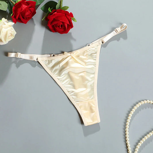 M&T Wear - Sexy Women's Satin Soft G-Strings Thongs T-Panties Low Waist Bow Briefs Shorts Comfortable Female Underwear Трусы Женские