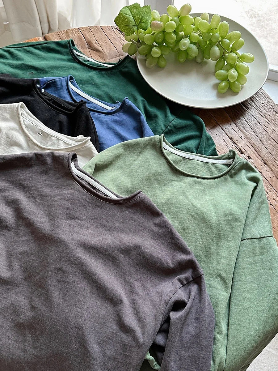 M&T Wear - Korean Children's Clothes 2025 Kids Boys 0-3Y Baby Girls Cotton Solid Color Long Sleeve Loose Fit Base Layer Soft Wear Top