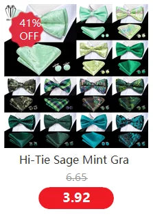 Hi-Tie 60 Color Classic Bow Ties for Men Silk Butterfly Pre-Tied Male Bowtie Pocket Square Cufflinks Set Jacquard Paisley Floral