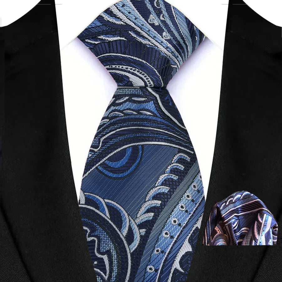 M&T Wear - Luxury Navy Solid 8cm NeckTie & Pocket Square Set
