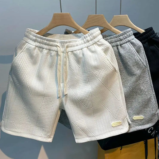 M&T Wear - Summer Running Shorts for Men Casual Jogging Sport Short Pants Wave Pattern Solid Color Drawstring Loose Dry Gym Sports Shorts