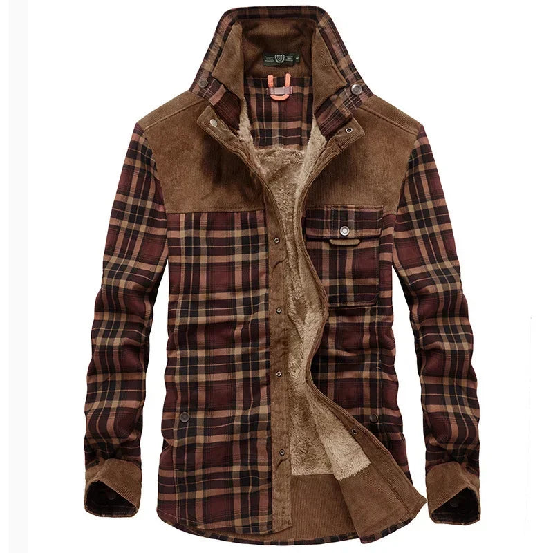 M&T Wear - Men's Windproof Plaid Fleece Shirt Jacket