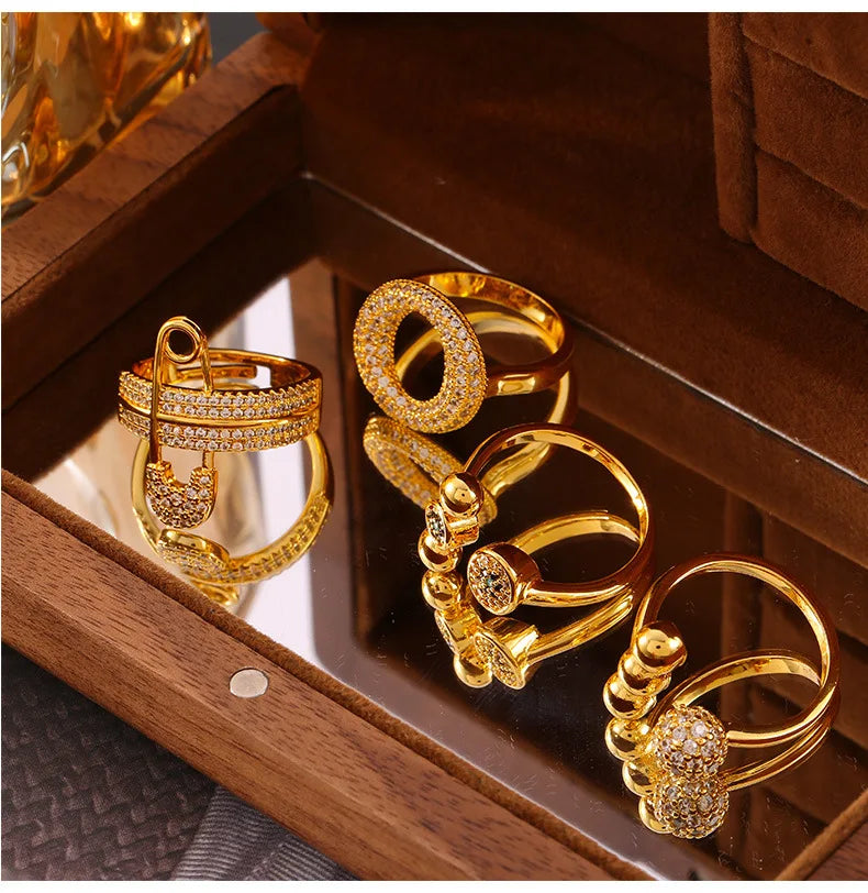 M&T Wear – Elegant Gold & Silver Zircon Cocktail Ring for Women