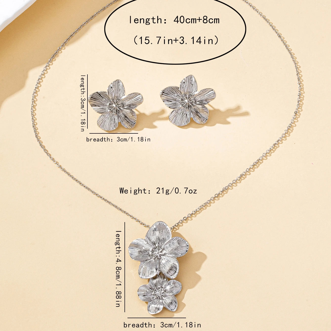 M&T Wear - Flower Women's Jewelry Set, Necklace & Earrings for Daily Wear and Gifts