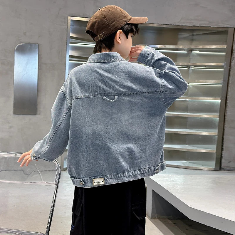 M&T Wear - Kids Denim Jacket Boys Jeans Coat Clothing Fashion Baby Boy Denim Jacket With Cartoon Embroidery Child Casual Streetwear Outfit