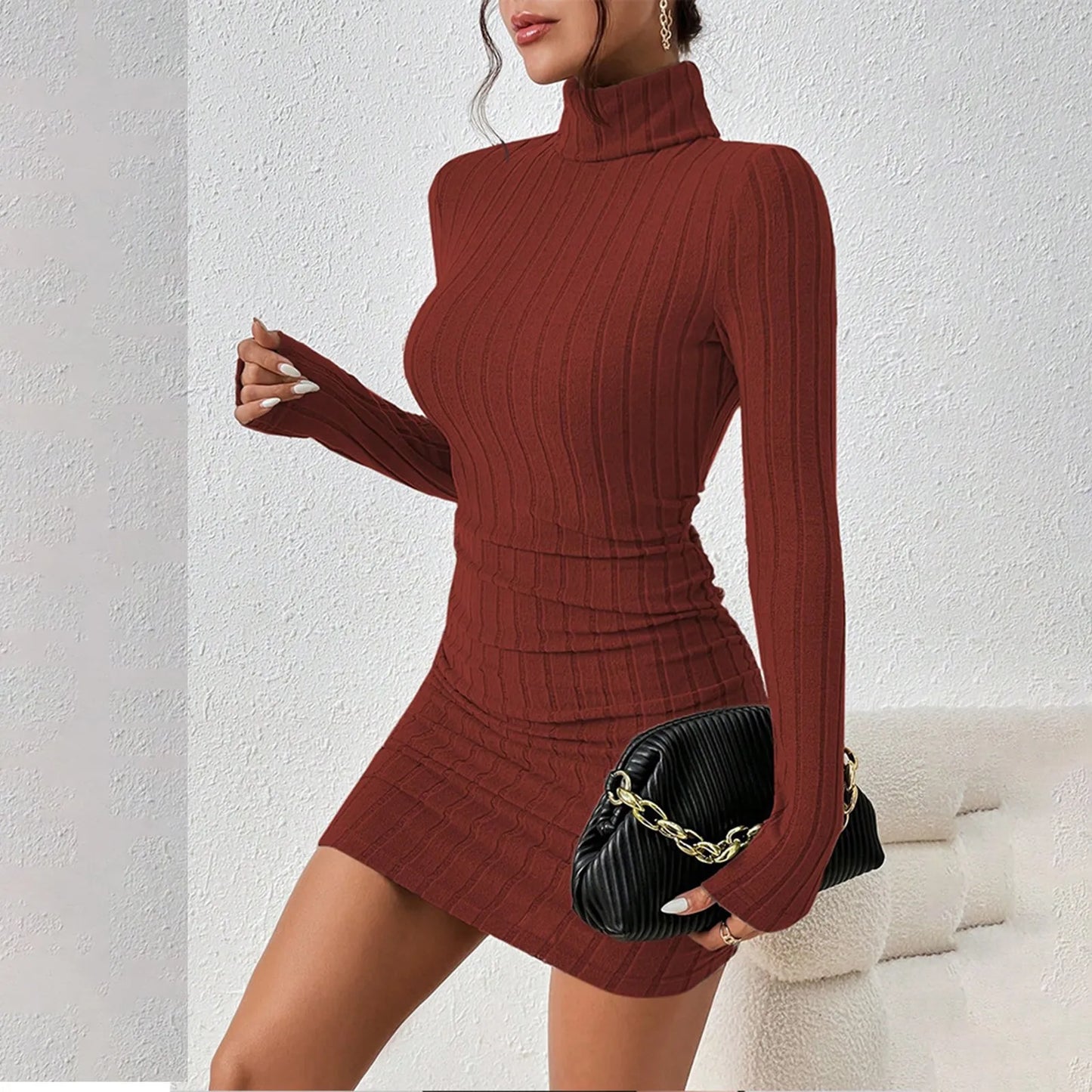 M&T Wear - Elegant Turtleneck Bodycon Mini Dress