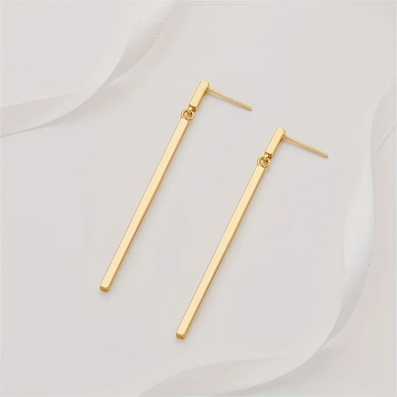 M&T Wear - Minimalist Long Drop Earrings for Women | Retro Straight Bar Design, Elegant Personalized Style