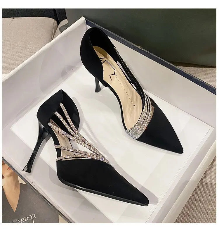 M&T Wear - Women Evening Party High Heels New  Pumps Elegant Ladies Pointed To Black  Strappy Stripper Shoes for Women