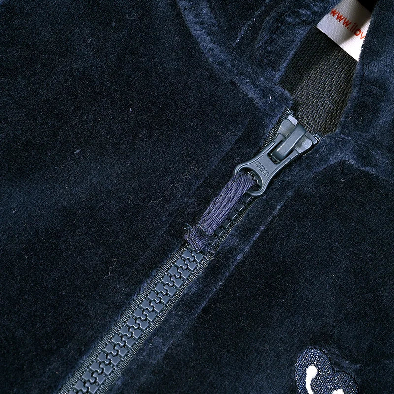 M&T Wear - Kids school clothes boy/girl school vest navy velour lining hooded outside jacket front zippers and embroided heart kids tops