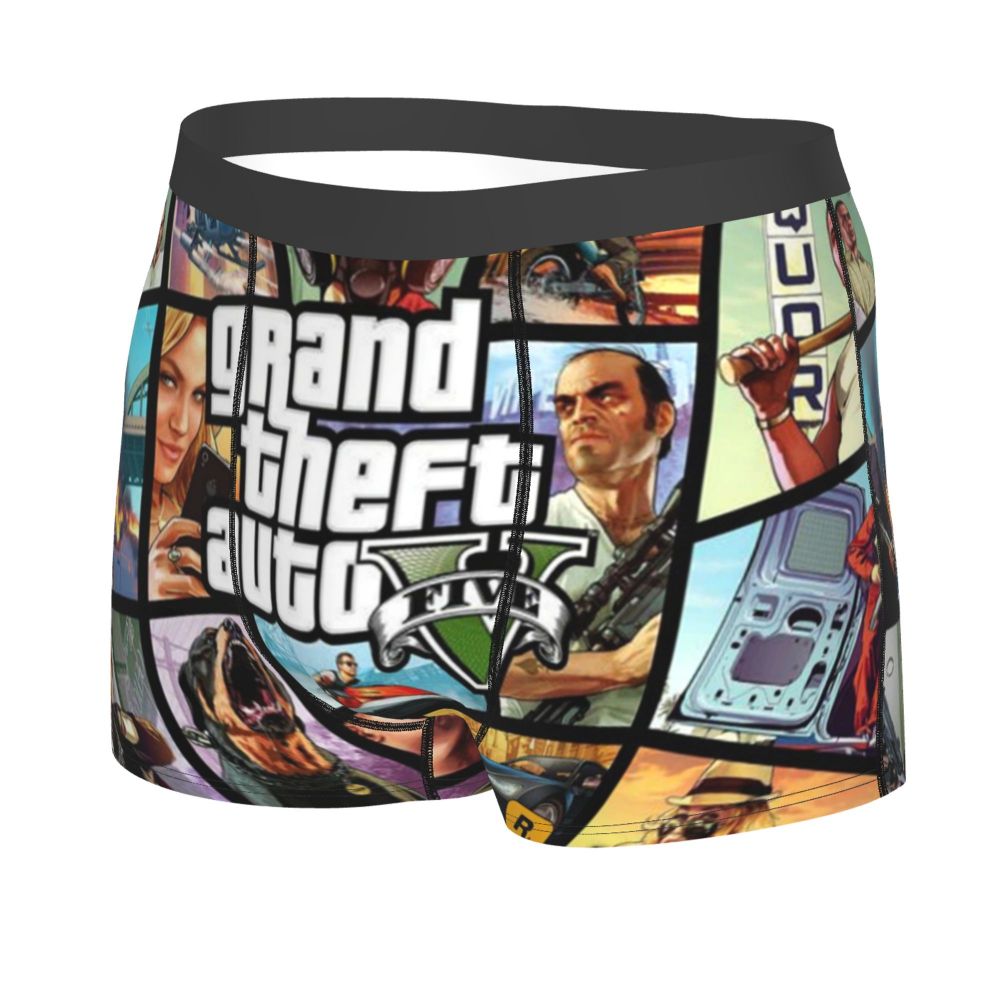 M&T Wear - Custom Grand Theft Auto Adventure Game Underwear Men Breathable GTA Boxer Briefs Shorts Panties Soft Underpants For Homme