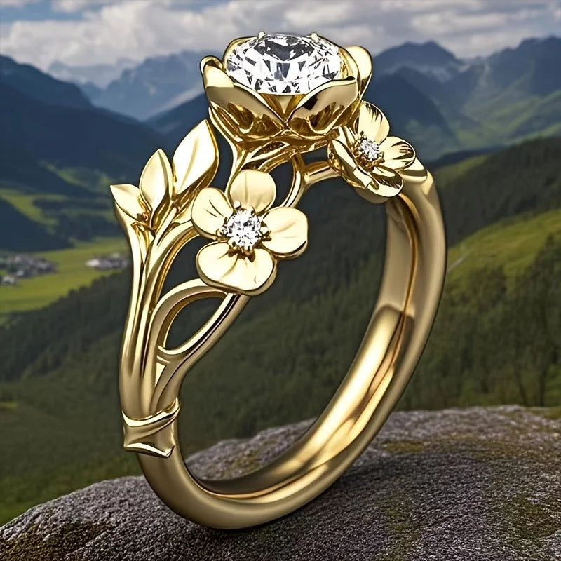 M&T Wear – Luxurious Gold Floral Ring for Women