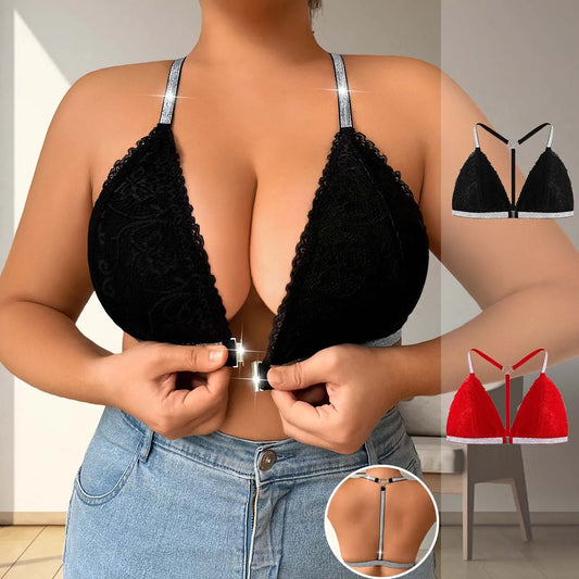 M&T Wear - Comfortable Wire-Free Bra Top with Shiny Silver Ribbon Detail