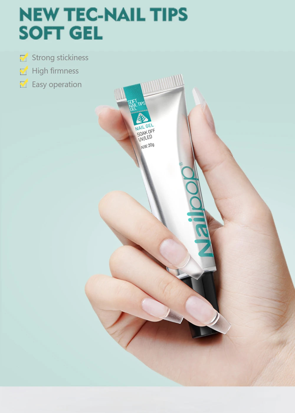 M&T Wear - Soft Nail Tips Gel Glue 20g | Long-Lasting Adhesive for Fake Nails