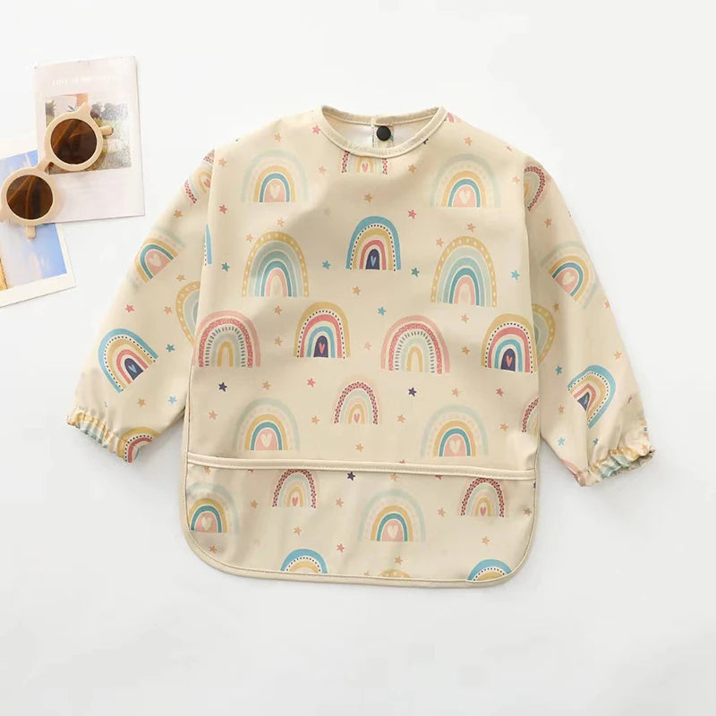 M&T Wear - Kids Baby Feeding Bibs Waterproof Long Sleeve Apron with Pocket Toddler Burp Cloth Boys Girls Anti-dirty Art Smock Baby Stuff