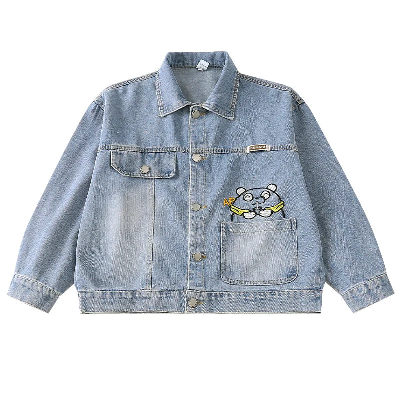 M&T Wear - Kids Denim Jacket Boys Jeans Coat Clothing Fashion Baby Boy Denim Jacket With Cartoon Embroidery Child Casual Streetwear Outfit