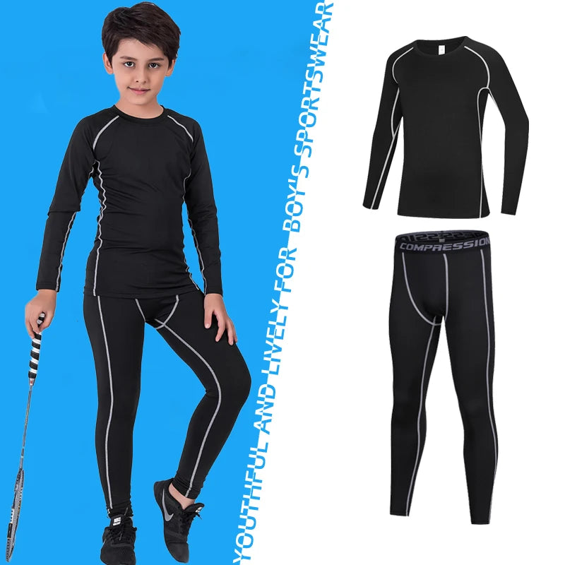 M&T Wear - Fitness Tracksuits Youth Warm Pants Tops Underwear Tight Sports Clothes for Boys Compression Running Basketball Sportswear