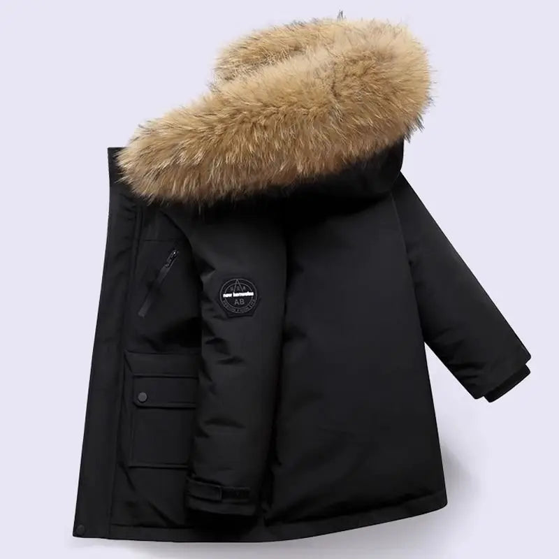 M7T Wear - Winter Kids Padded Jacket Children Thick Plus Velvet Warm Parkas Coat Boys Girls Fur Collar Hooded Cotton Clothes Outerwea