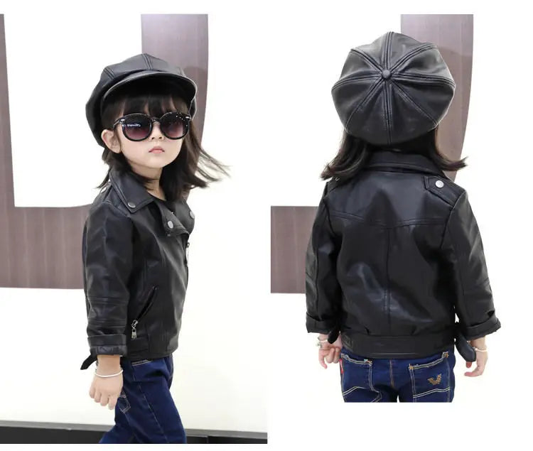 M&T Wear - Girls Boys PU Jackets Kids Baby Leather Jacket Spring Autumn Coat Children Clothes Overcoats 2-10T
