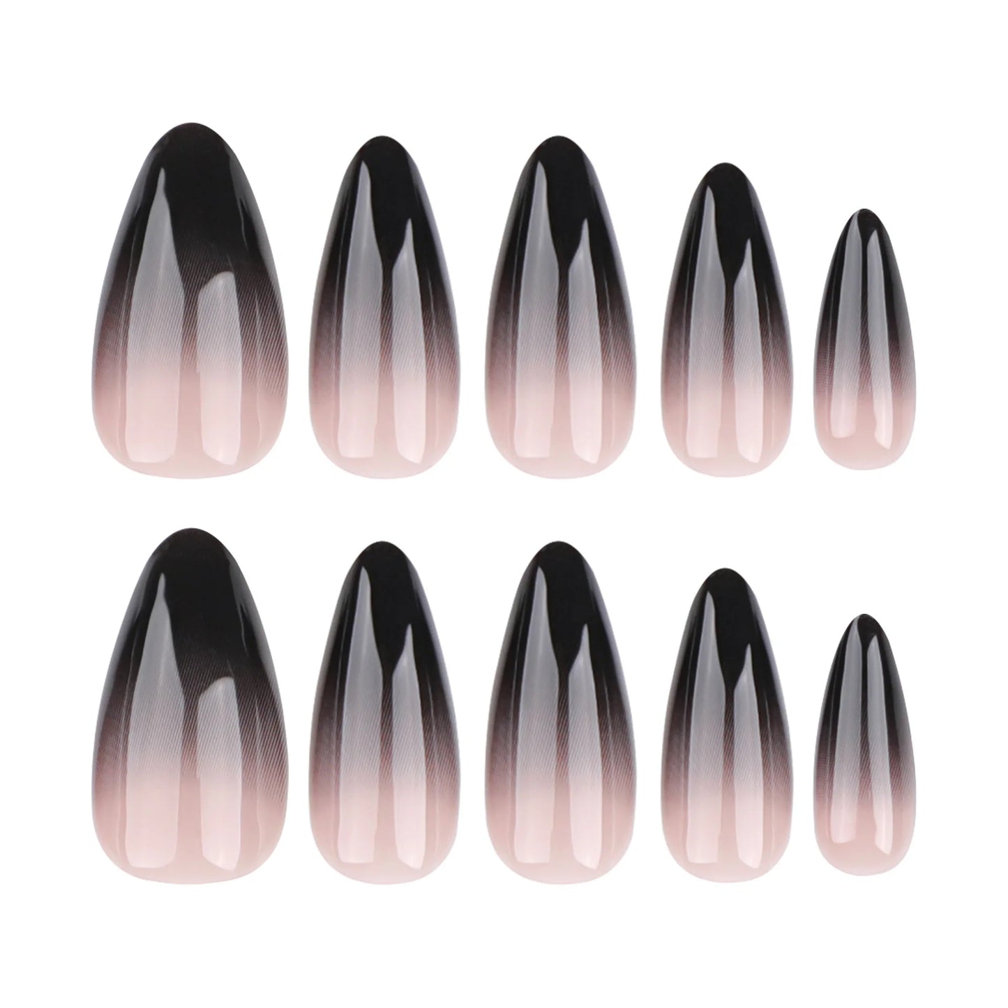 M&T Wear – 24PCS Almond Fake Press-On Nails | Halloween Black French Gradient Design
