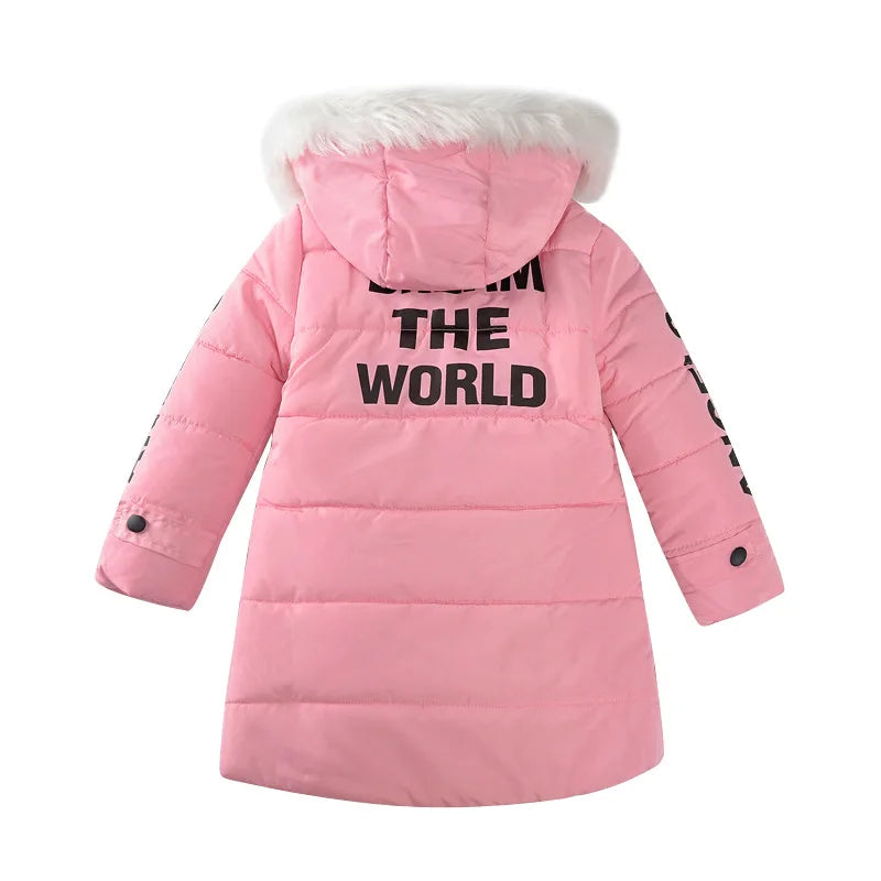 M&T Wear - Winter Warm Jackets for Girls Fashion Fur Hooded Children Girls Waterproof Outwear Kids Cotton Lined Parkas