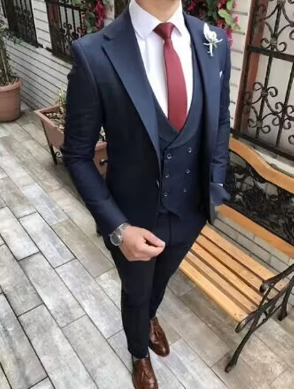 M&T Wear Men’s 3-Piece Solid Suit Set – Peak Lapel Single-Breasted Formal Ensemble