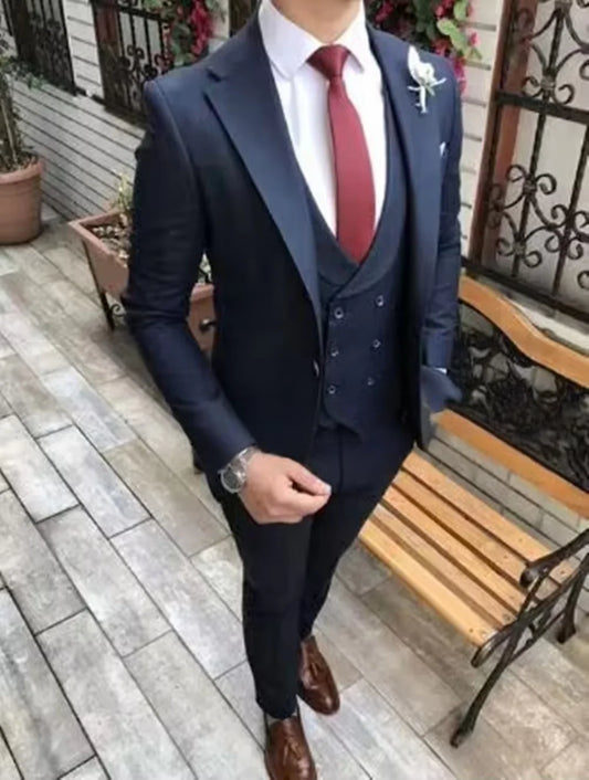 M&T Wear Men’s 3-Piece Solid Suit Set – Peak Lapel Single-Breasted Formal Ensemble