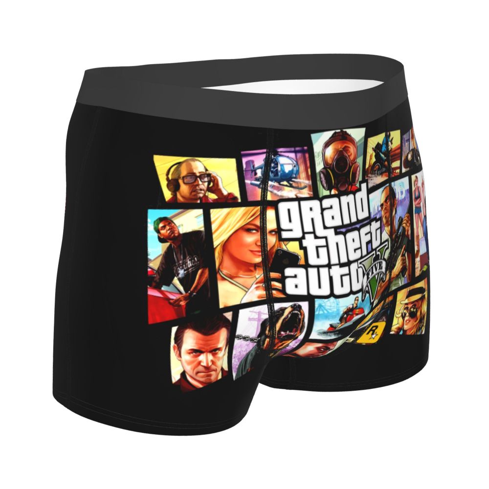 M&T Wear - Custom Grand Theft Auto Adventure Game Underwear Men Breathable GTA Boxer Briefs Shorts Panties Soft Underpants For Homme