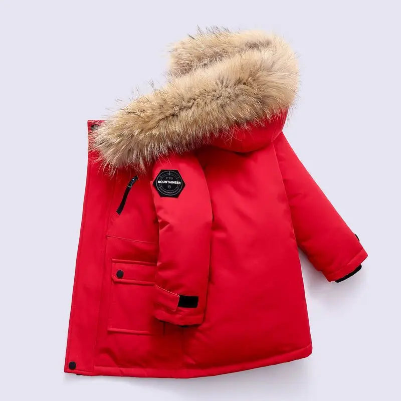 M7T Wear - Winter Kids Padded Jacket Children Thick Plus Velvet Warm Parkas Coat Boys Girls Fur Collar Hooded Cotton Clothes Outerwea